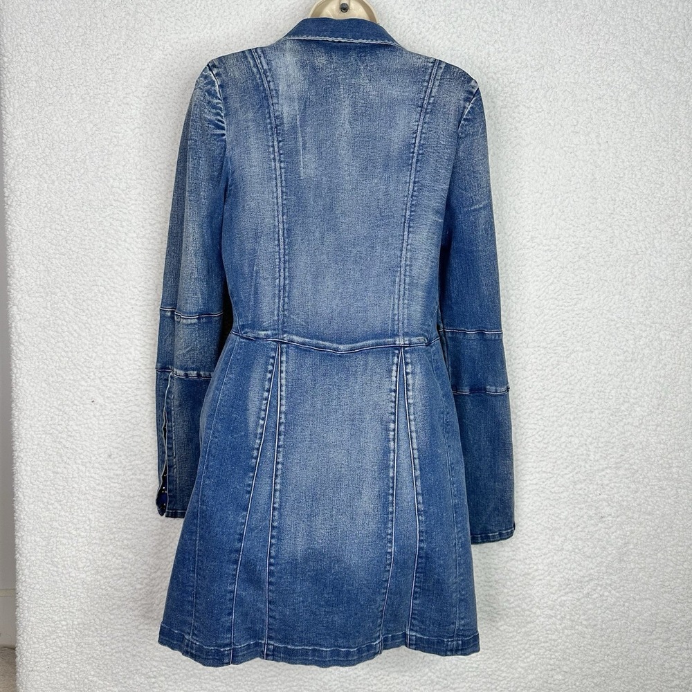 Free People Thea Denim Mini Dress Womens M Blue Snap Front A-Line Long Sleeve - Picture 12 of 14